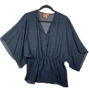 Tory Burch sheer blouse or swim coverup kimono sleeves and elastic waistband